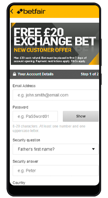 registration in the betfair mobile application for android