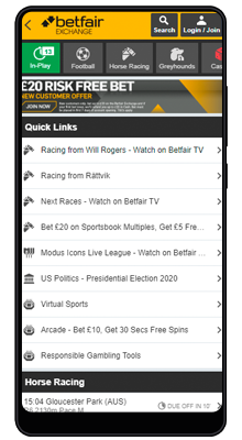 home in betfair mobile app for android