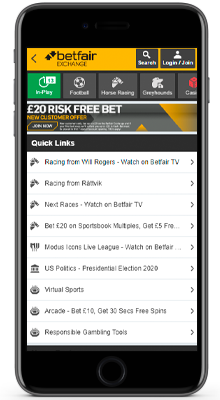 betting line in betfair mobile application on iphone