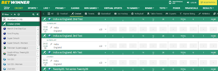 betwinner cricket bets